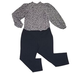 Los Angeles Atelier Blouse Puffy Sleeve Mandarin Collar Chain Link Print Top